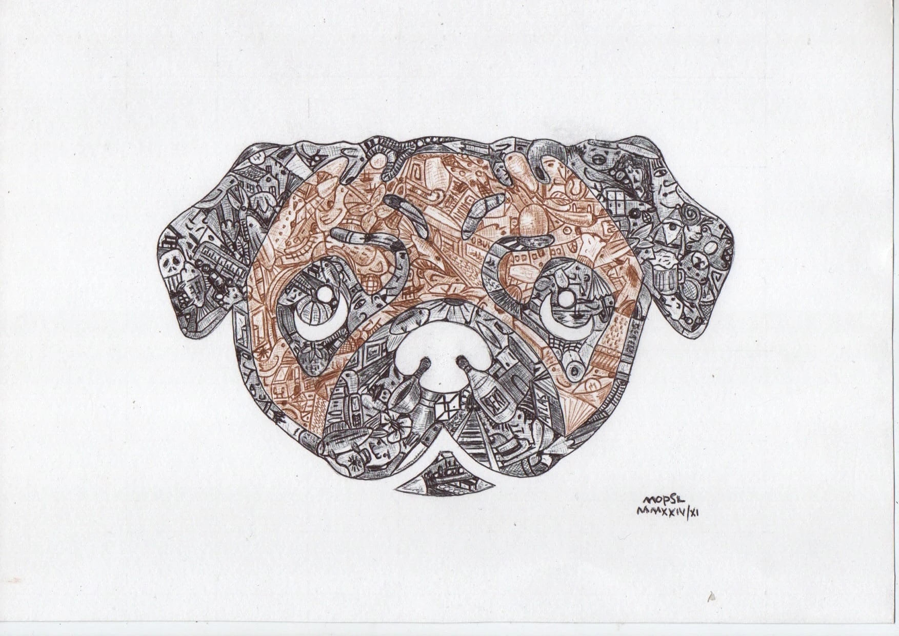 Mops pop art - kresba propiskami By MOPSL art