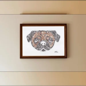 Portrét Mops art - kresba propiskami