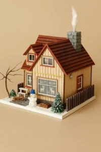 Handmade vánoční domeček se zimní dekorací