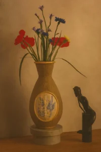 Dekorativní váza s květinovým aranžmá v přírodním vintage stylu