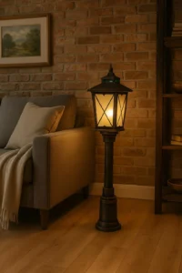 vintage lampa handmade v obývacím pokoji