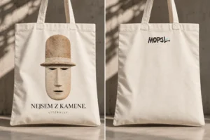 MOPSL art merch - recyklovaná taška s motivem Hlava Unisex a vtipným sloganem - přední a zadní strana